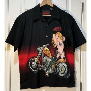 VINTAGE Easyriders Biker Babe Black Button-Up Shirt Embroidrered Size Large